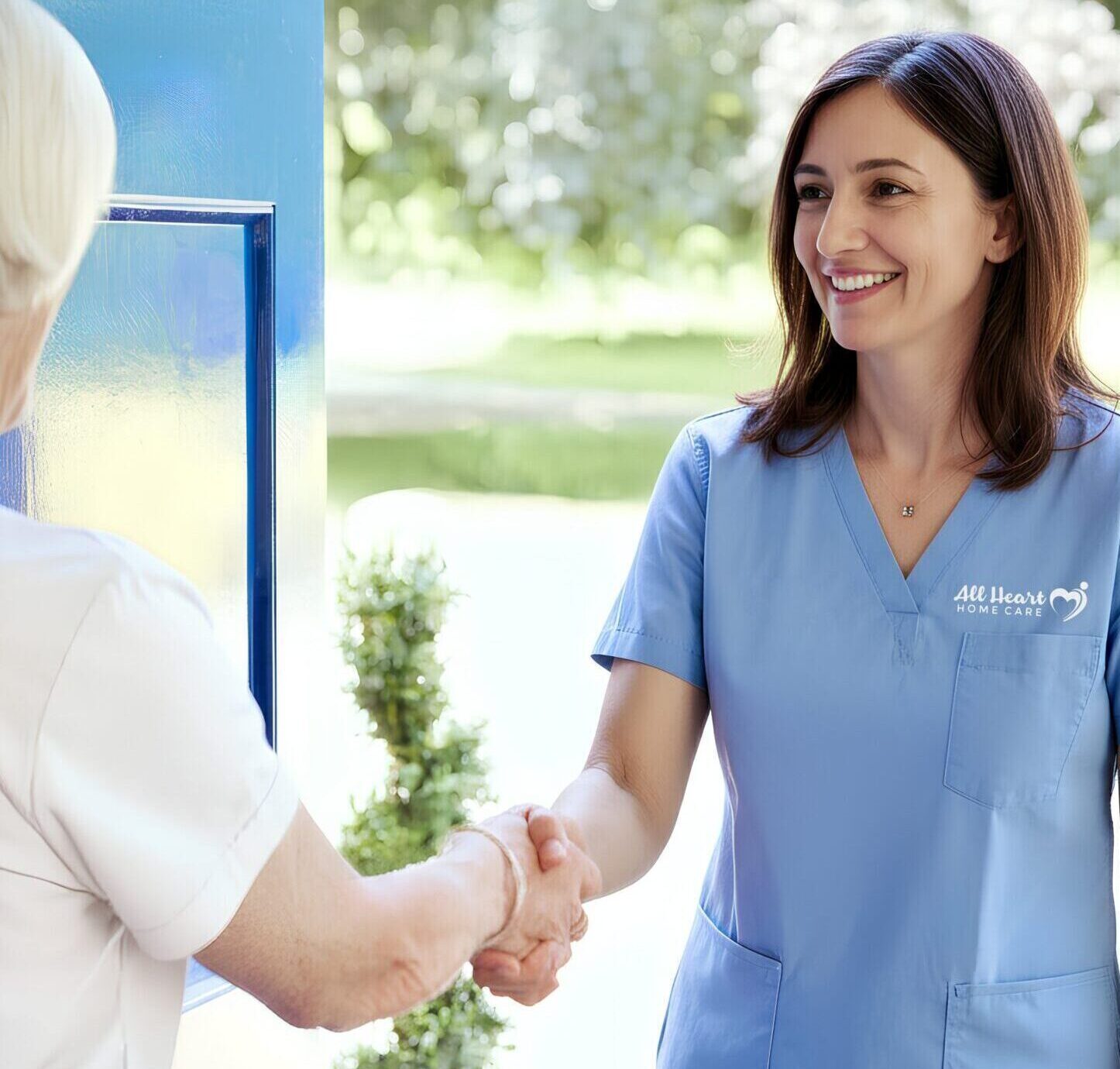 La Mesa Home Care Senior Greeting Caregiver At Door