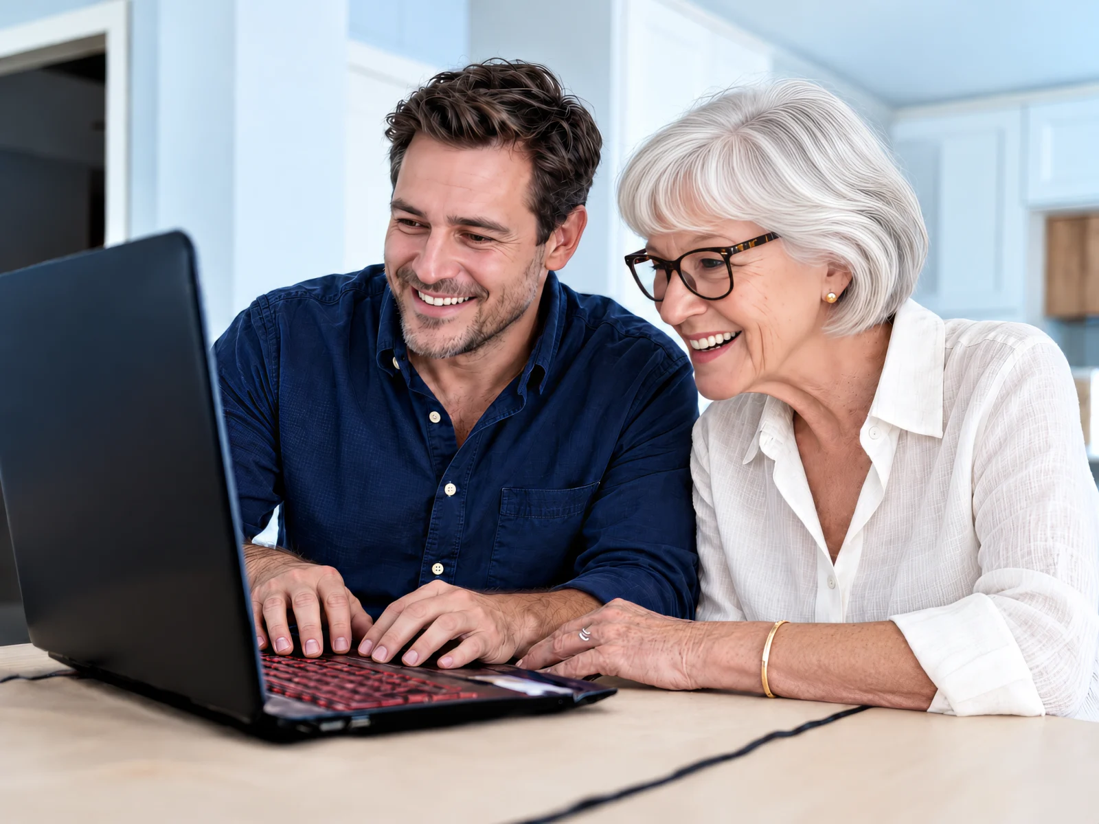 Adult Son And Mother Reviewing Home Care Guidance