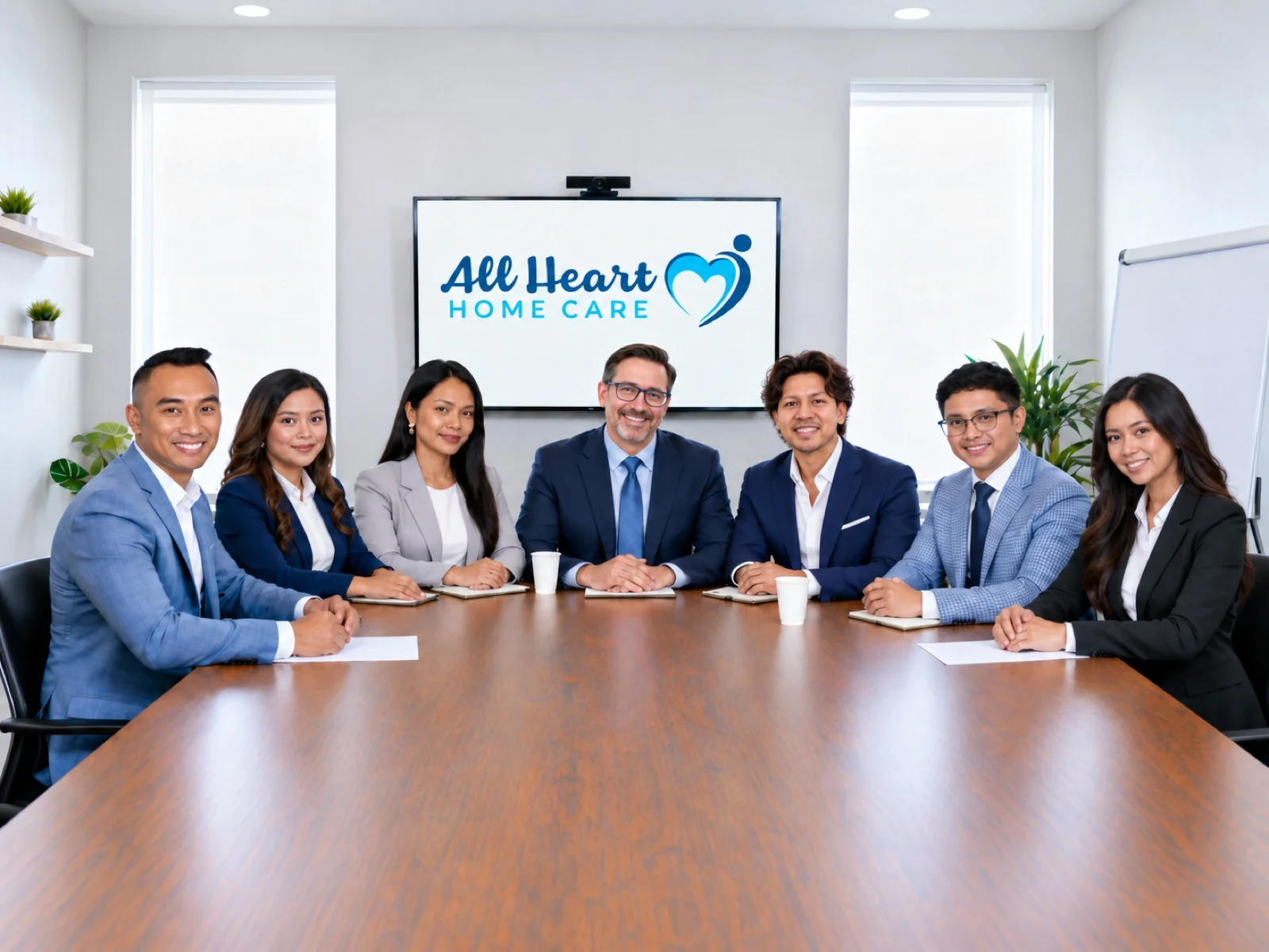 All Heart Home Care Team Seated Together At A Meeting Table